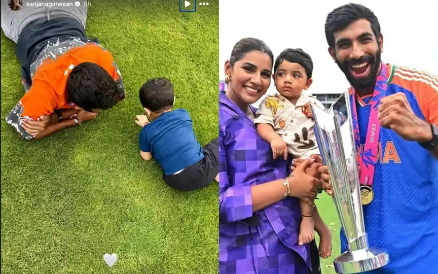 Jasprit Bumrah Unwinds With Son Angad in England Sanjana Captures Adorable Moment