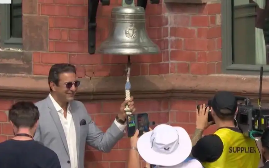 Pakistan's Wasim Akram Attends India Match; Rings The Traditional Bell At Old Trafford